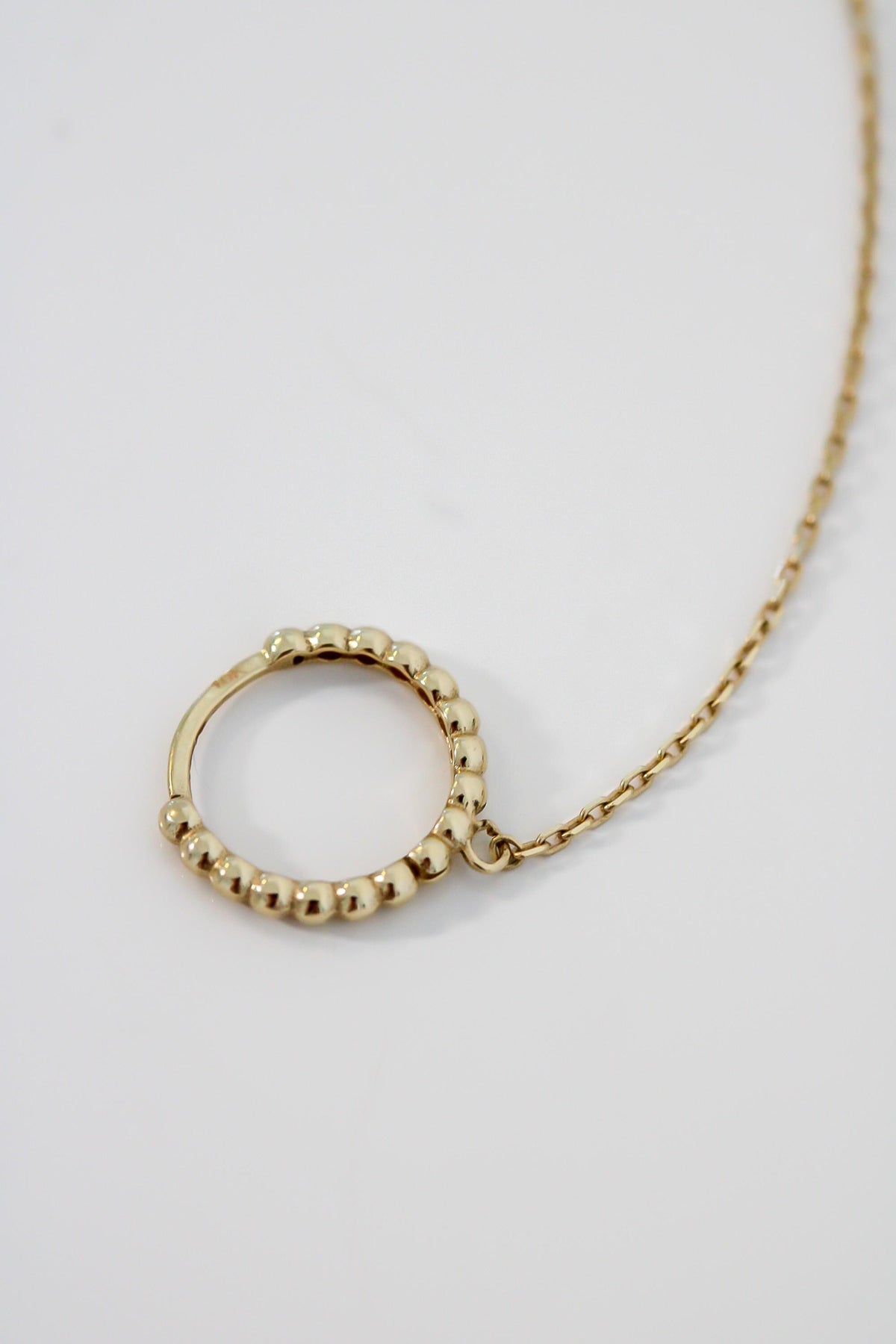 "Ball Bead Huggie" & Ear Cuff Chain Earring - 10k Gold (Single)