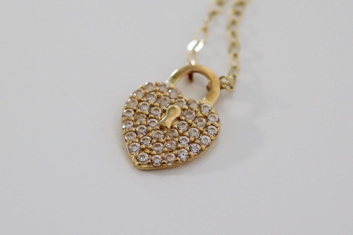 "CZ Heart Padlock" Baby Jewelry Set - 14k Gold