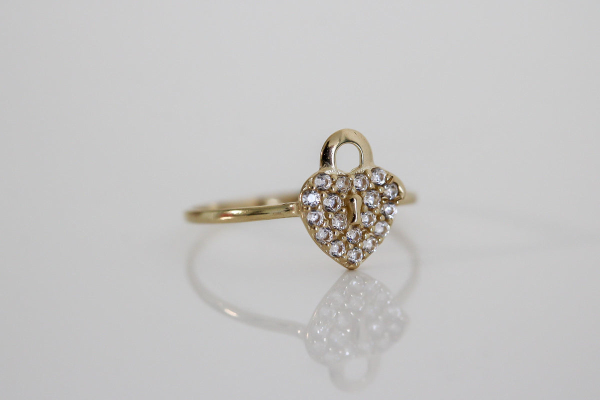 "CZ Heart Padlock" Baby Jewelry Set - 14k Gold