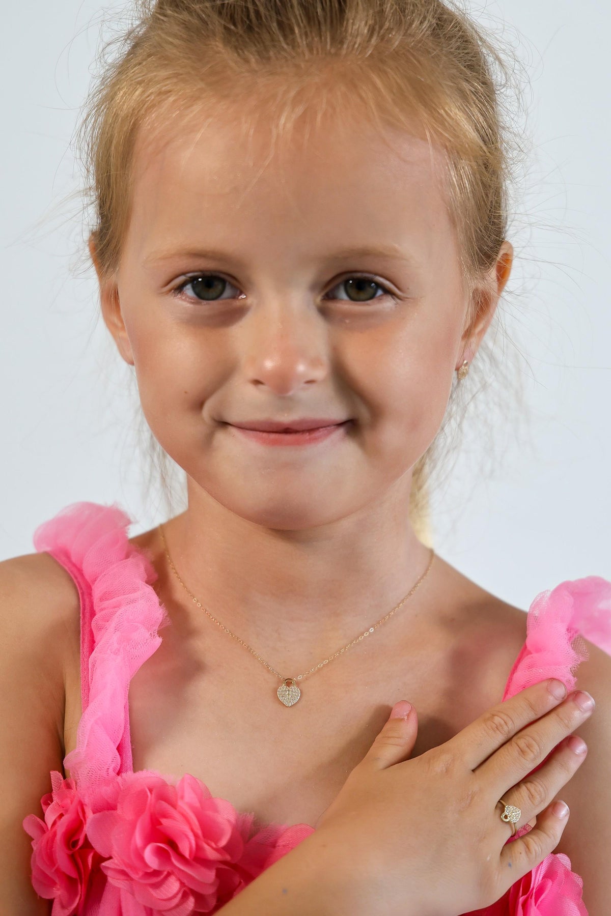 "CZ Heart Padlock" Baby Jewelry Set - 14k Gold
