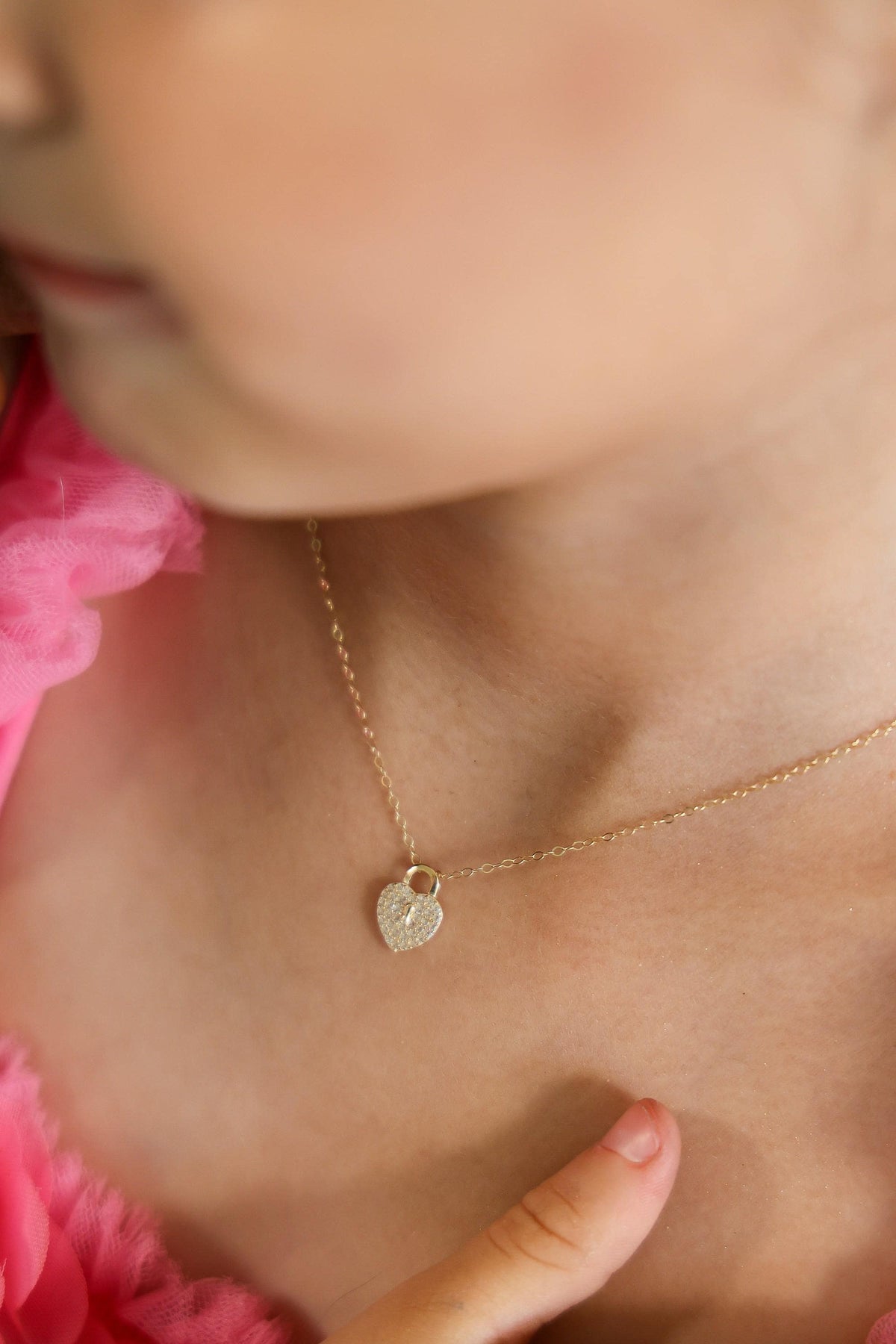 "CZ Heart Padlock" Baby Jewelry Set - 14k Gold