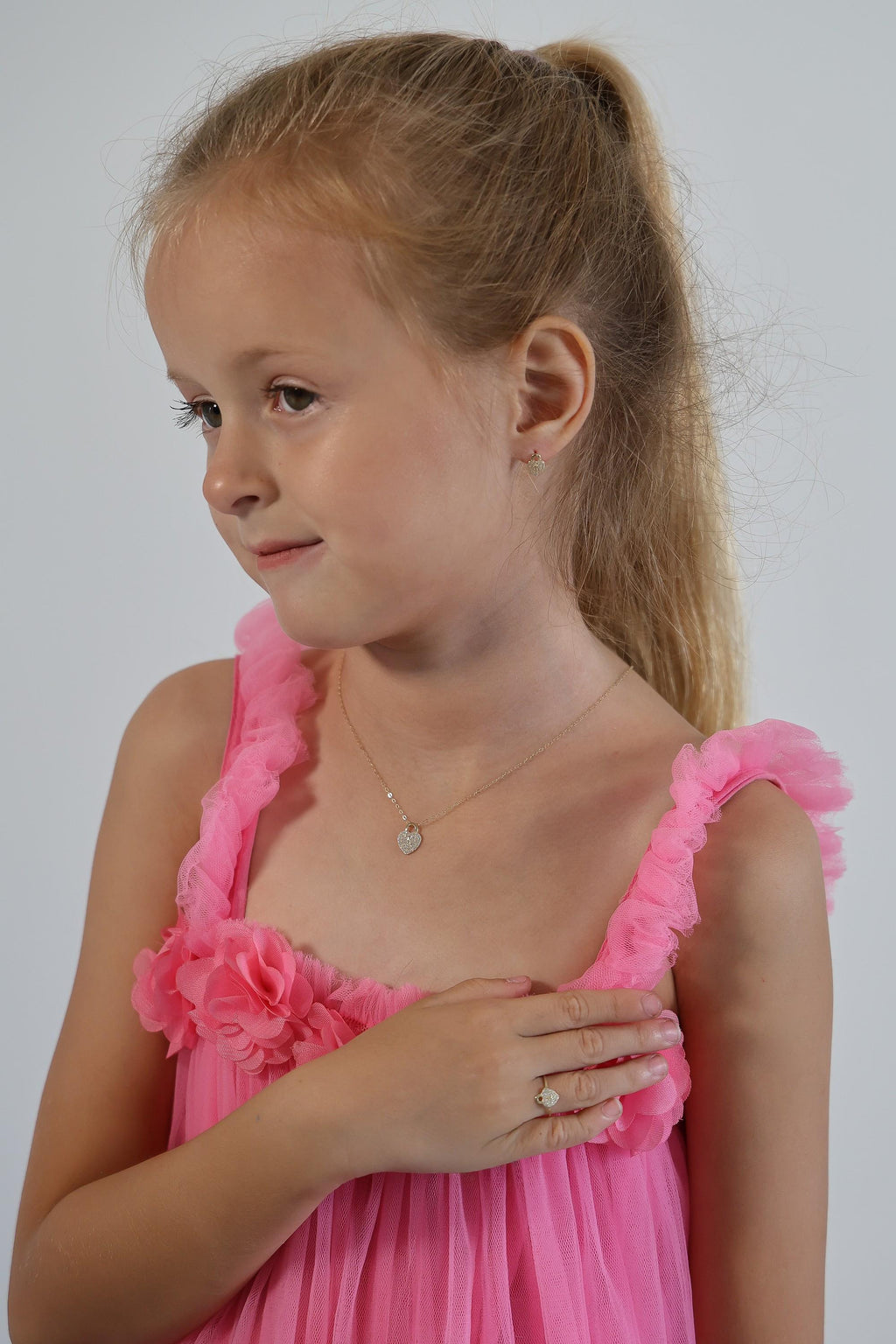 "CZ Heart Padlock" Baby Jewelry Set - 14k Gold