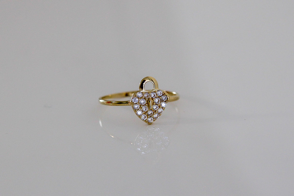 "CZ Heart Padlock" Baby Jewelry Set - 14k Gold
