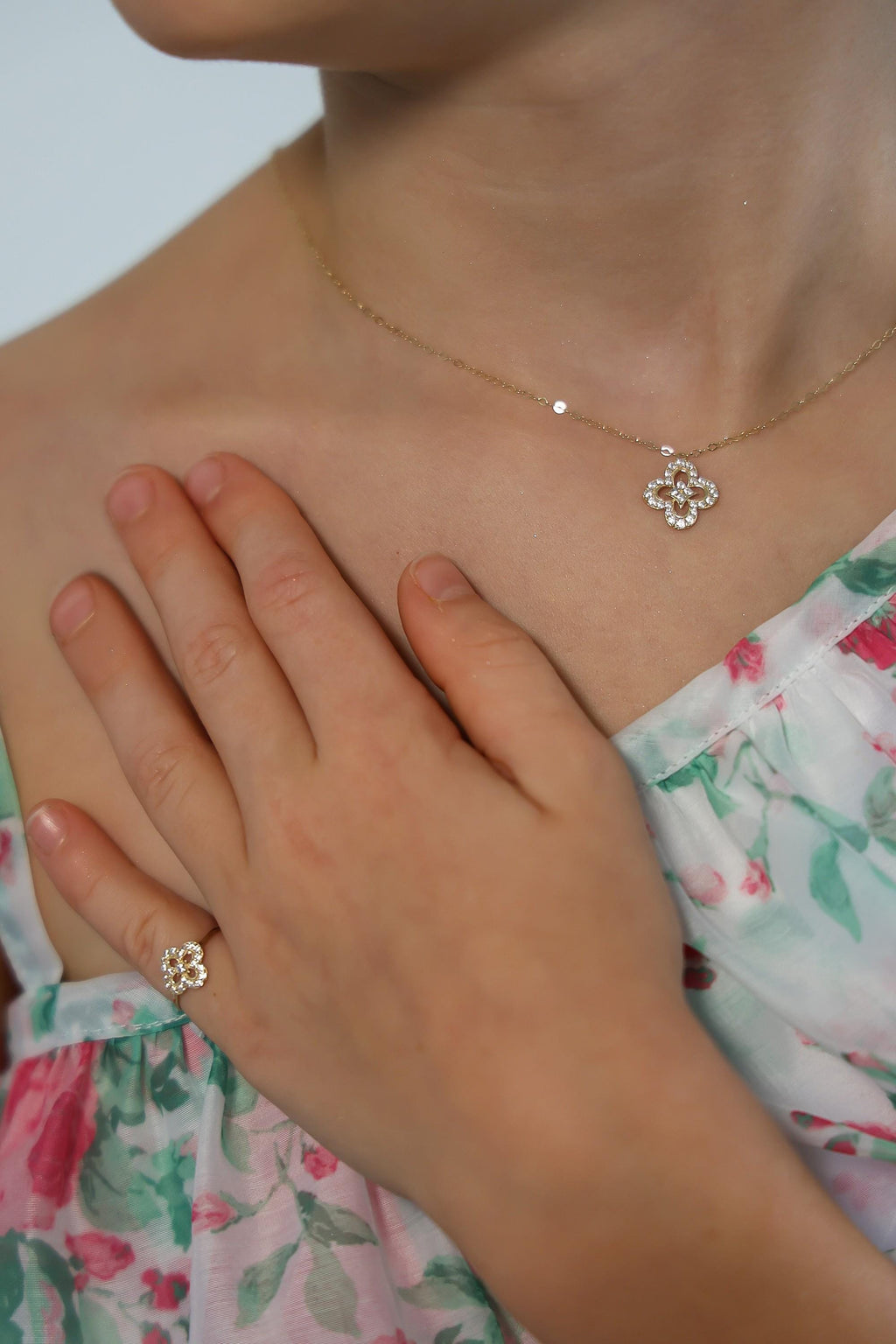 "Clover CZ" Jewelry Set - 14k Yellow Gold