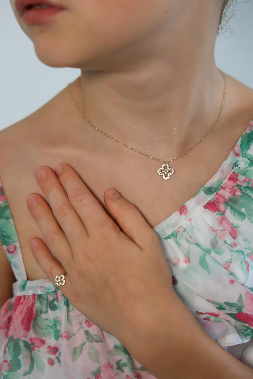 "Clover CZ" Jewelry Set - 14k Yellow Gold