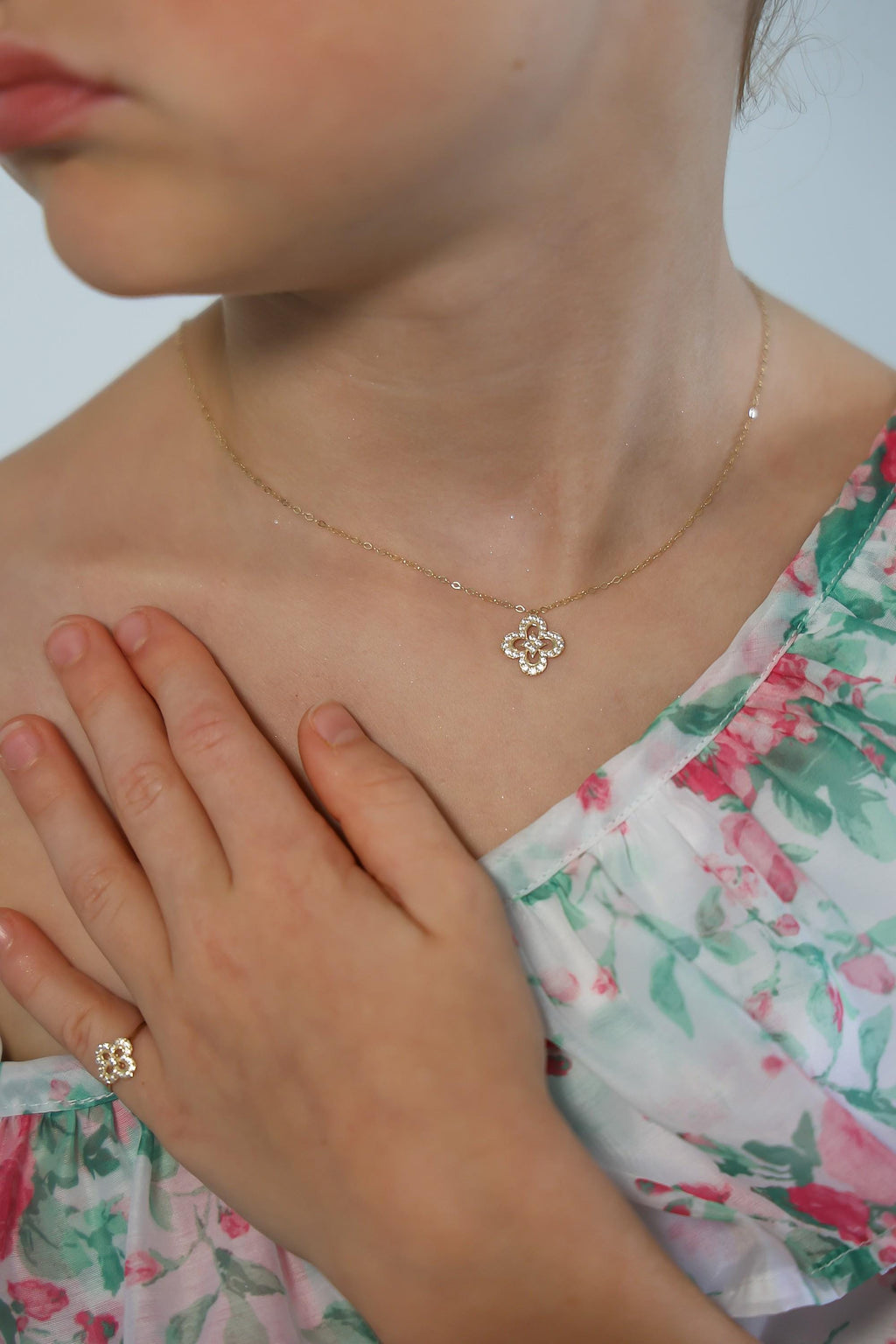 "Clover CZ" Jewelry Set - 14k Yellow Gold