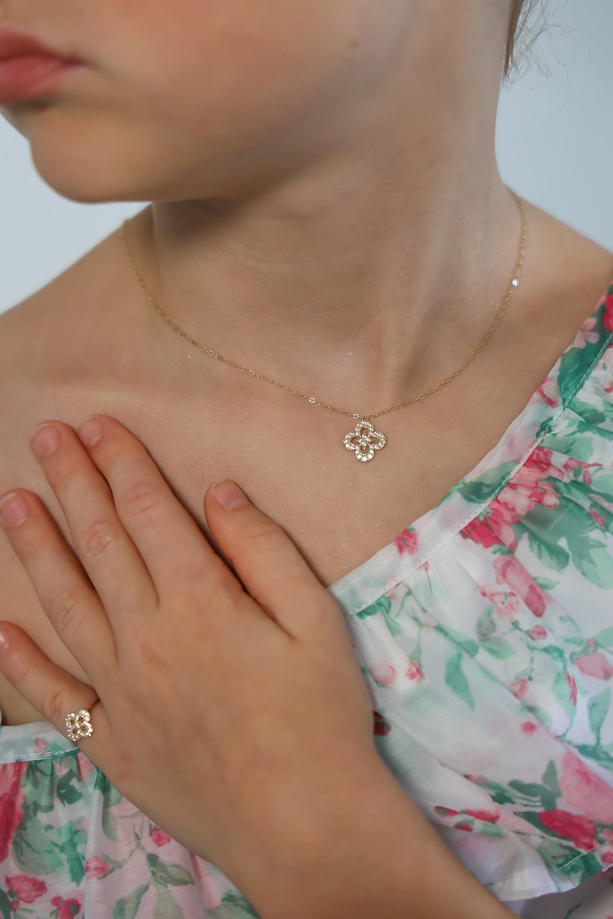 "Clover CZ" Jewelry Set - 14k Yellow Gold