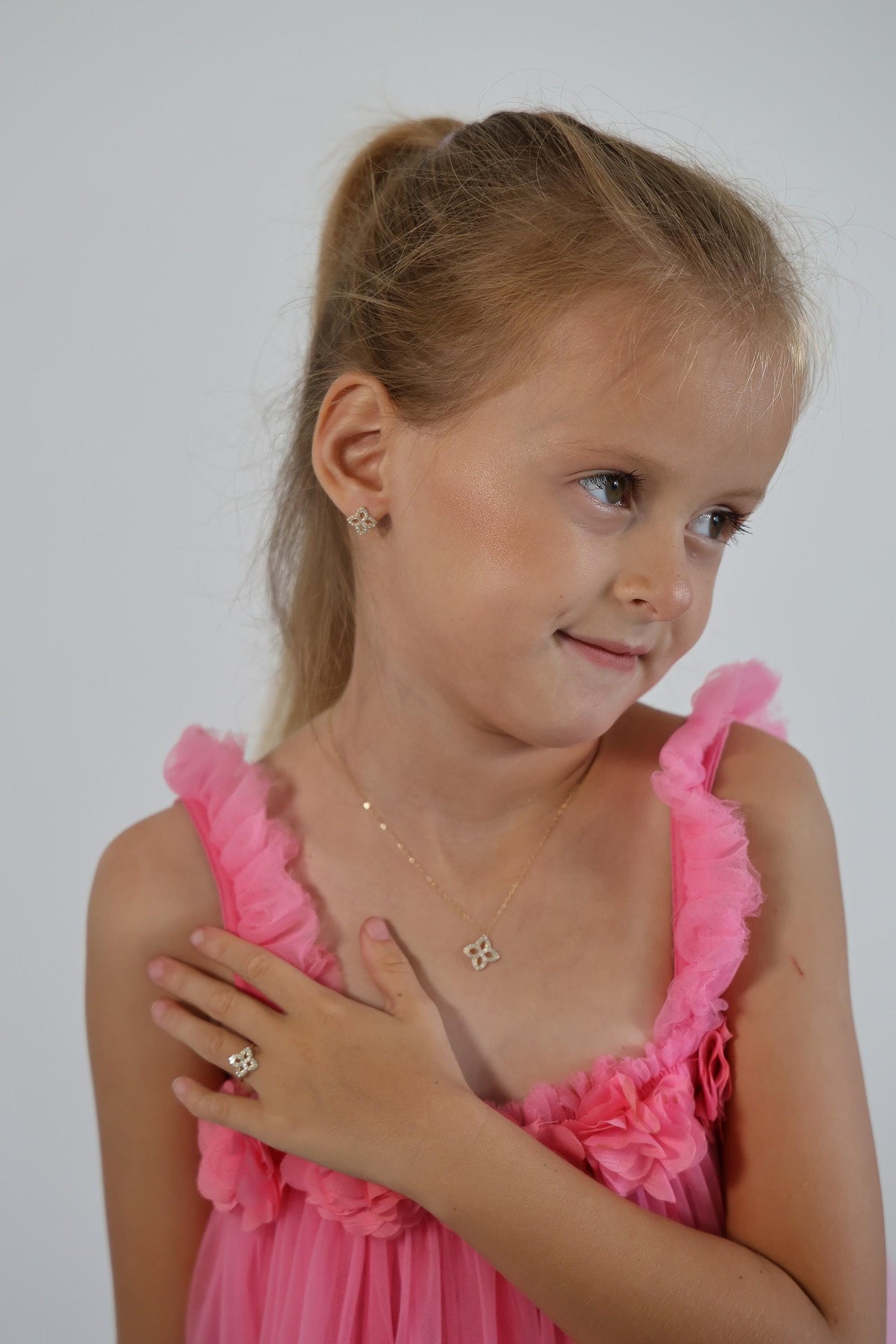 "Star Flower CZ" Baby Jewelry Set - 14k Gold