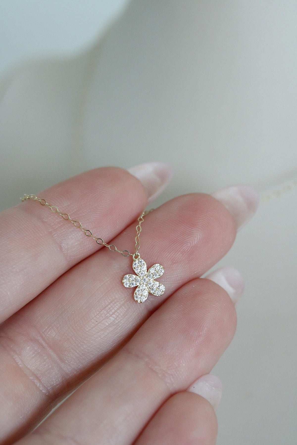 "CZ Pave Flower" Baby Jewelry Set - 14k Gold