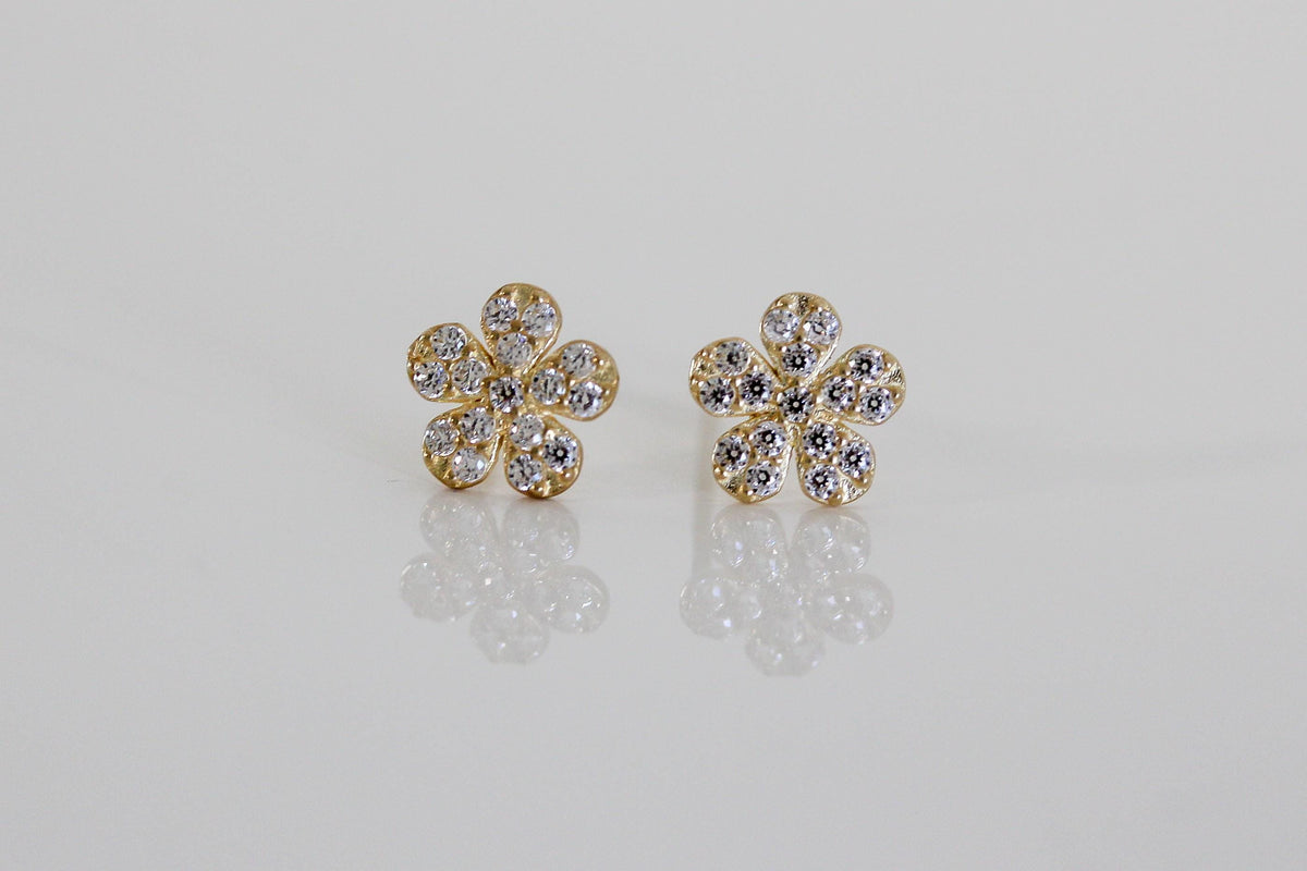 "CZ Pave Flower" Baby Jewelry Set - 14k Gold