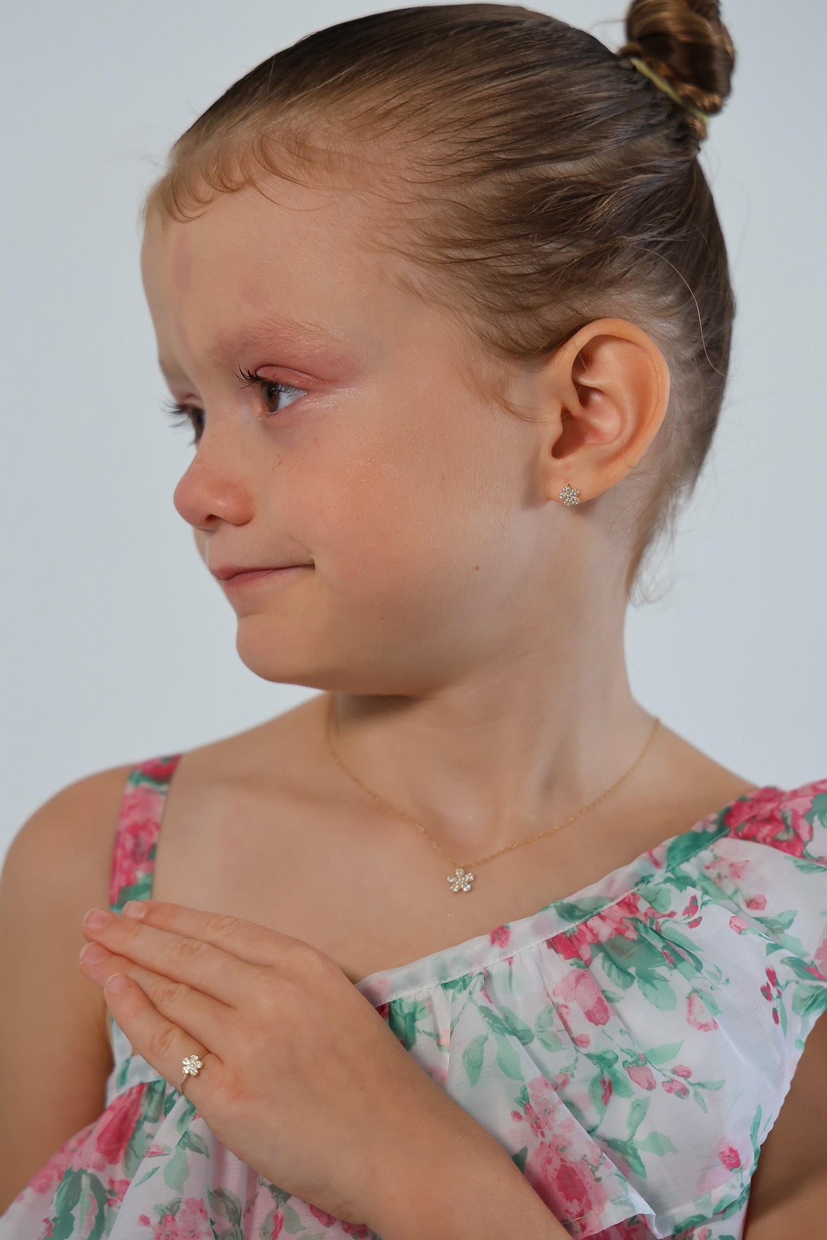 "CZ Pave Flower" Baby Jewelry Set - 14k Gold