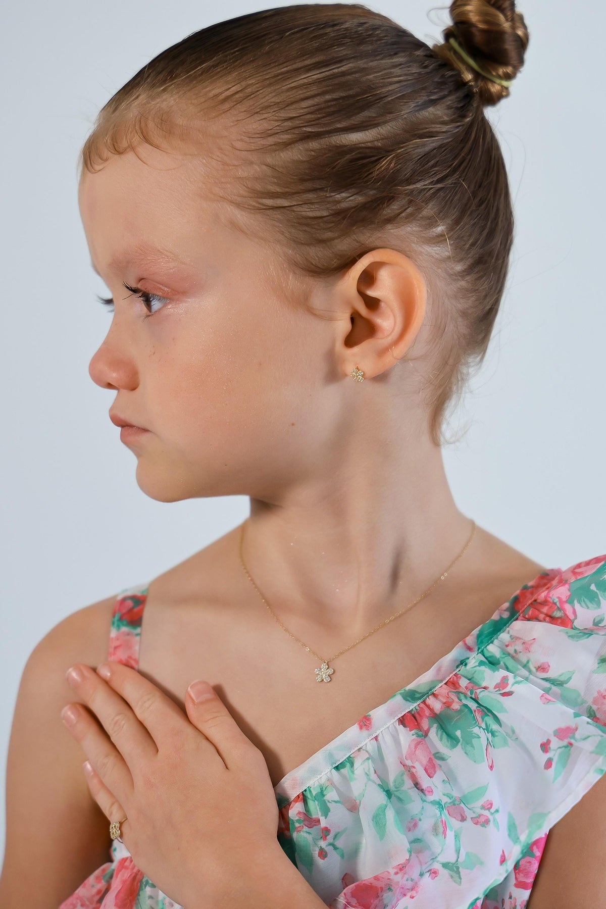 "CZ Pave Flower" Baby Jewelry Set - 14k Gold
