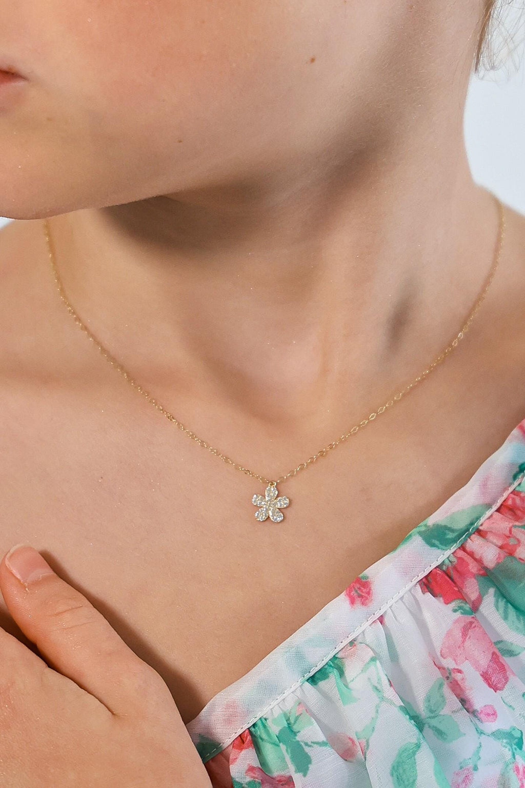 "CZ Pave Flower" Baby Jewelry Set - 14k Gold