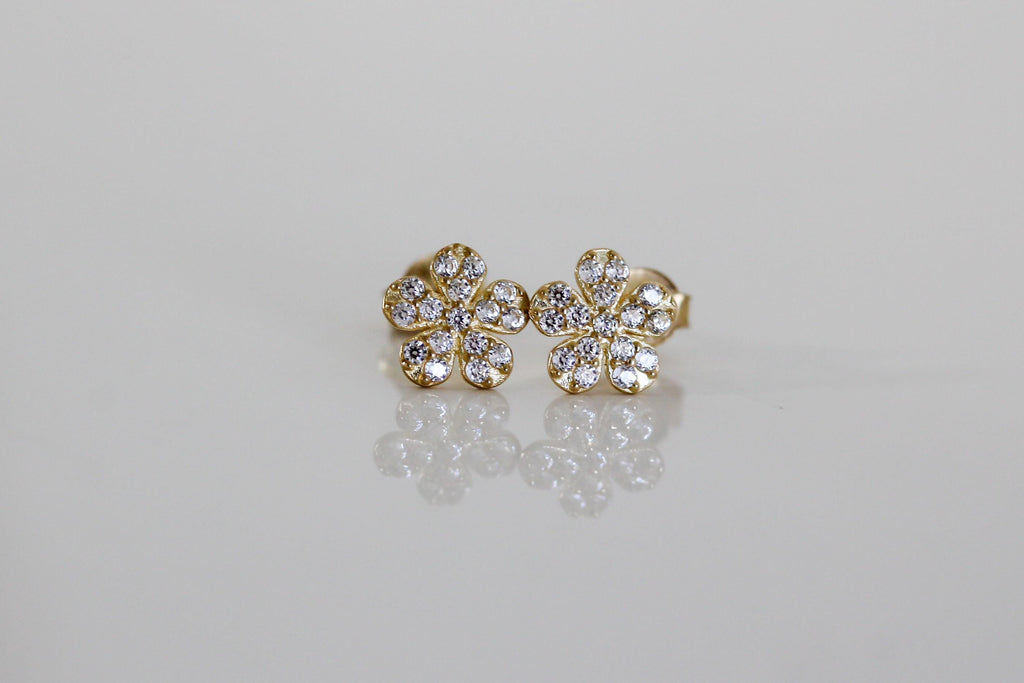 "CZ Pave Flower" Baby Jewelry Set - 14k Gold