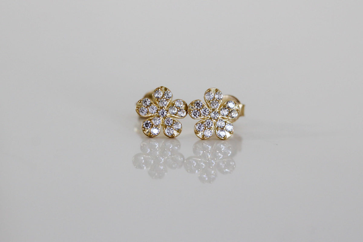 "CZ Pave Flower" Baby Jewelry Set - 14k Gold