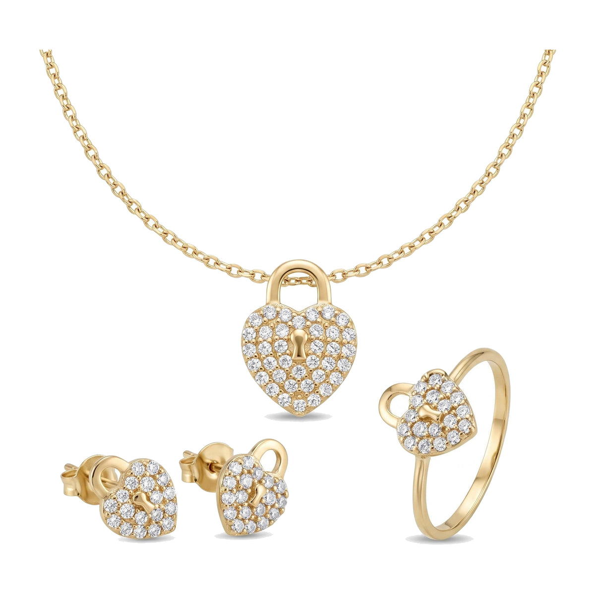 "CZ Heart Padlock" Baby Jewelry Set - 14k Gold