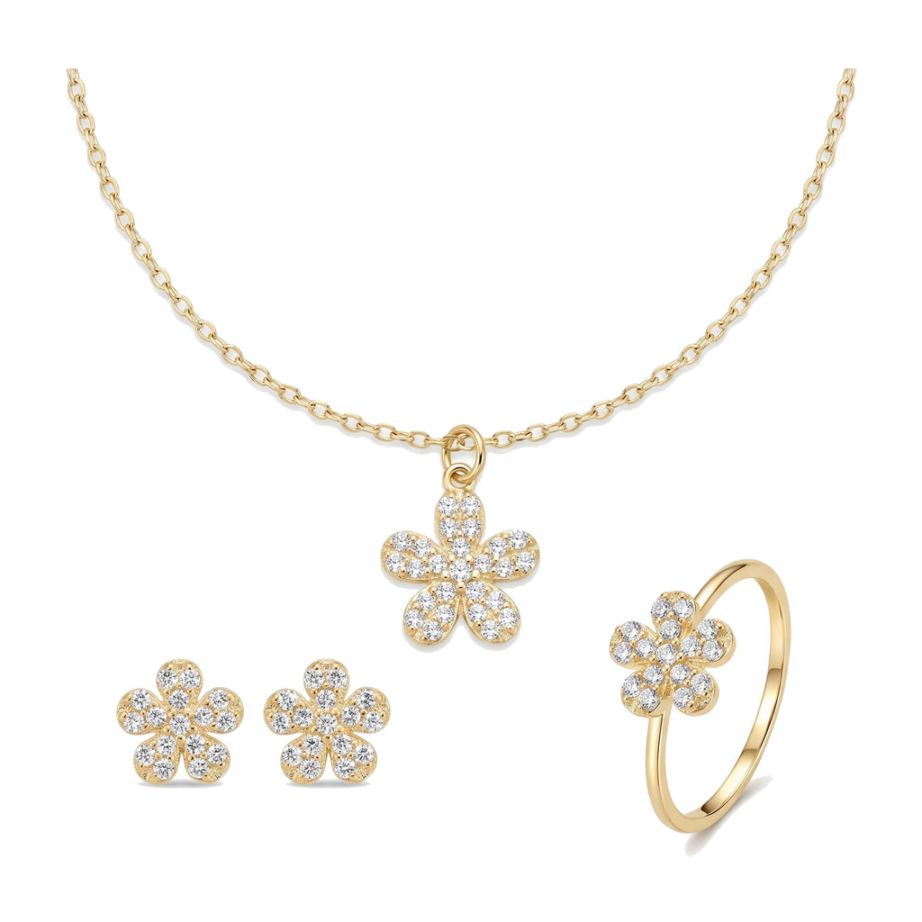 "CZ Pave Flower" Baby Jewelry Set - 14k Gold