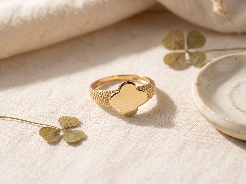 "Stippled Clover" Ring - 10k Yellow Gold