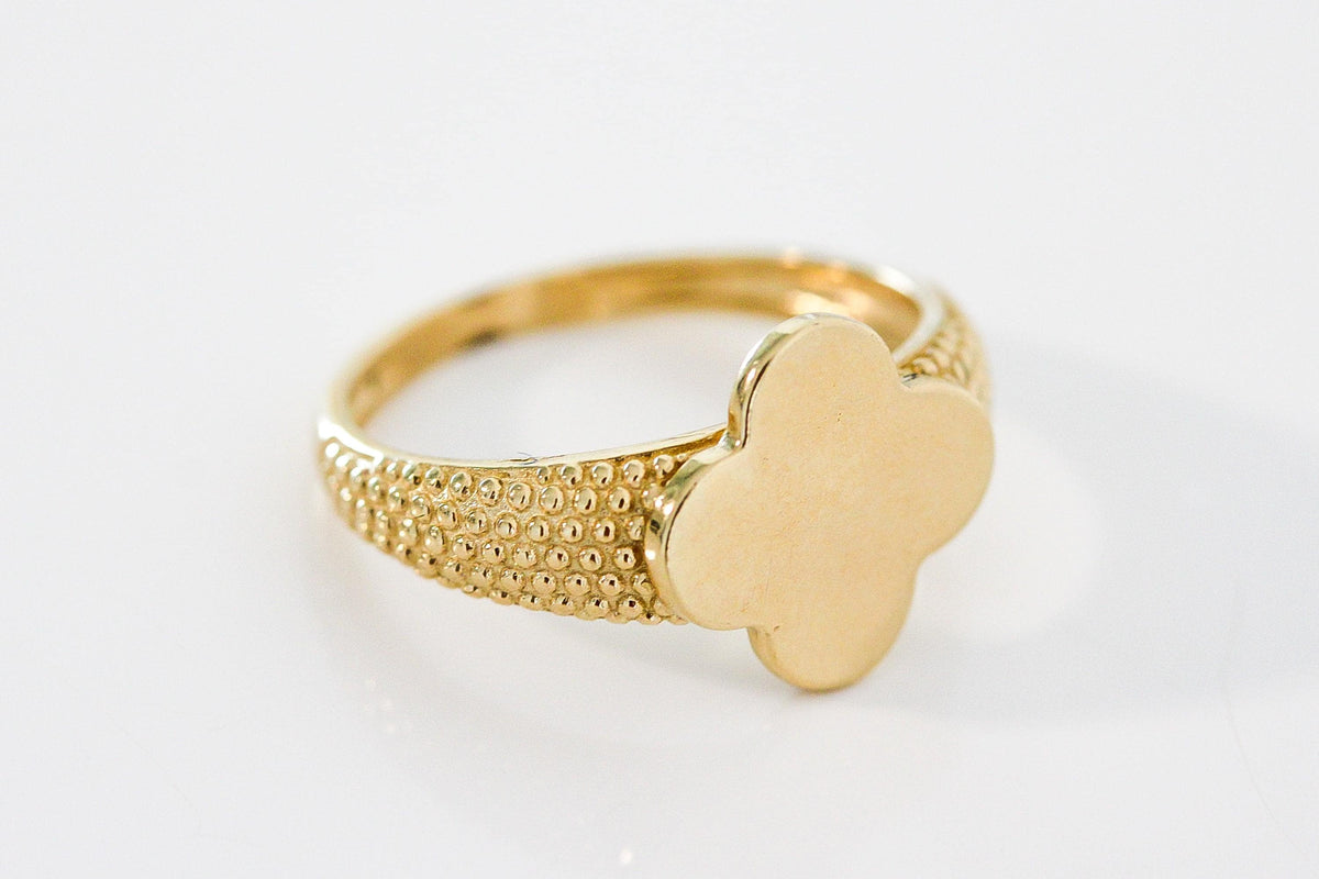 "Stippled Clover" Ring - 10k Yellow Gold