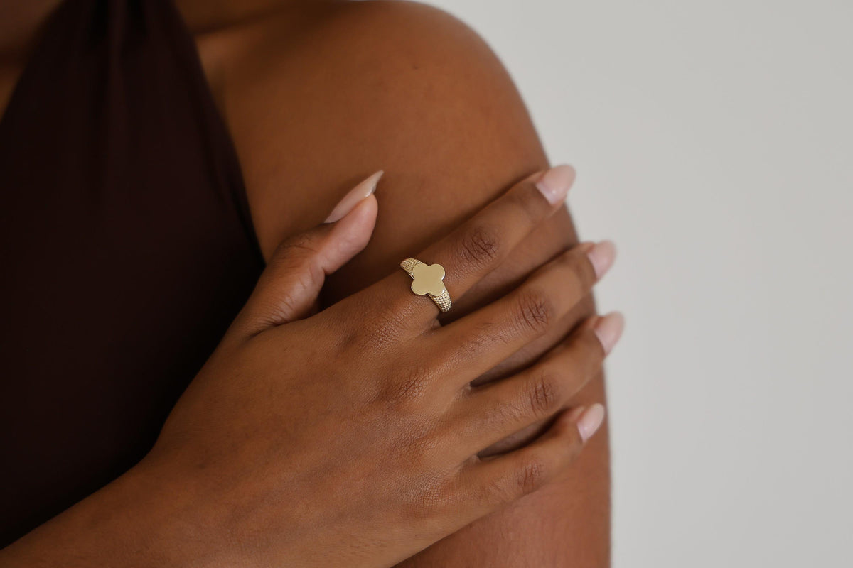 "Stippled Clover" Ring - 10k Yellow Gold