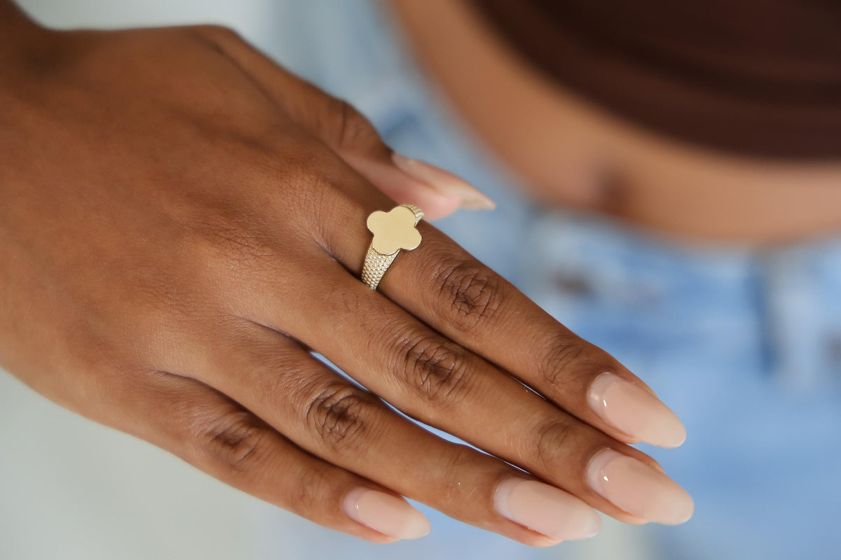 "Stippled Clover" Ring - 10k Yellow Gold