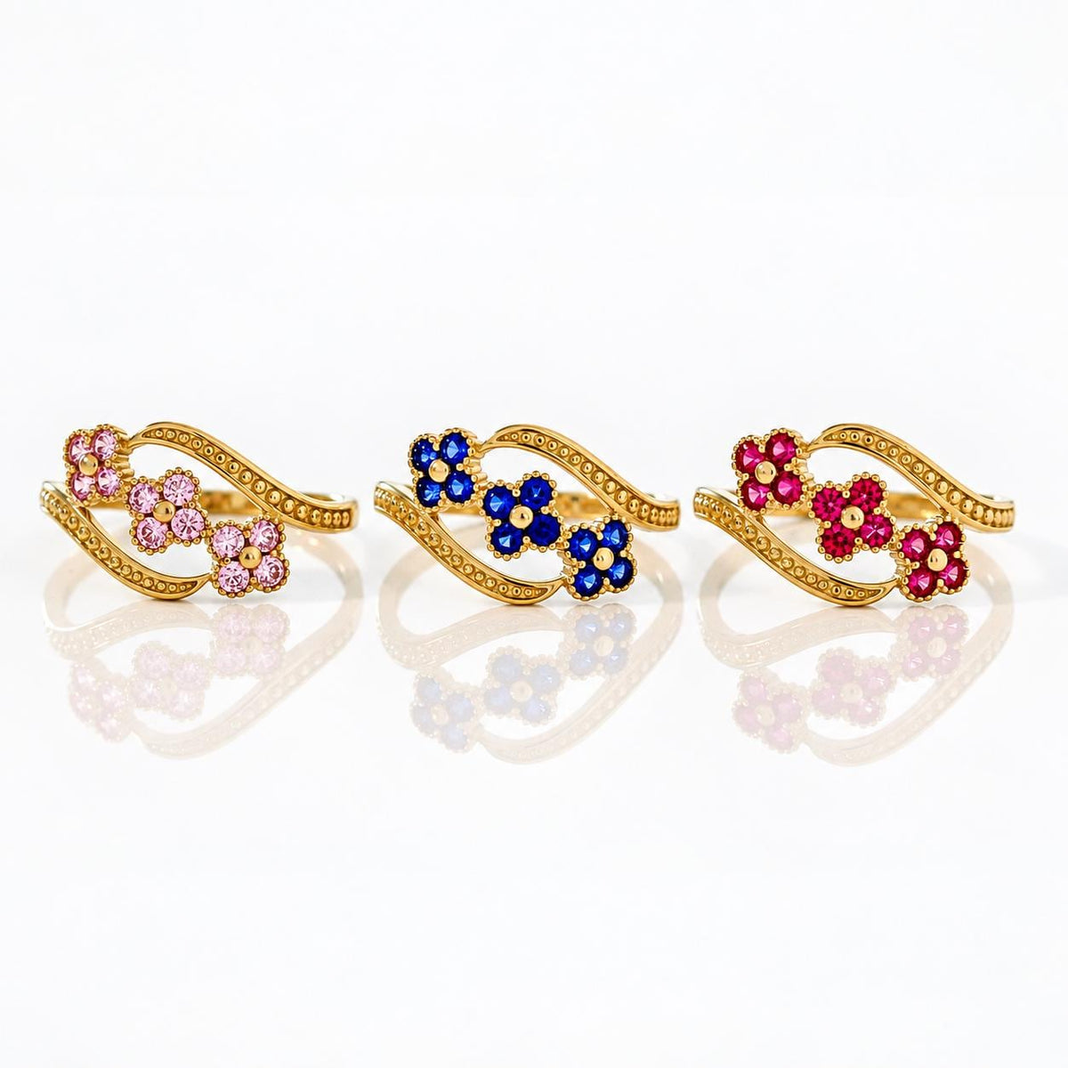 "CZ Flower" Ring - 10k Solid Yellow Gold