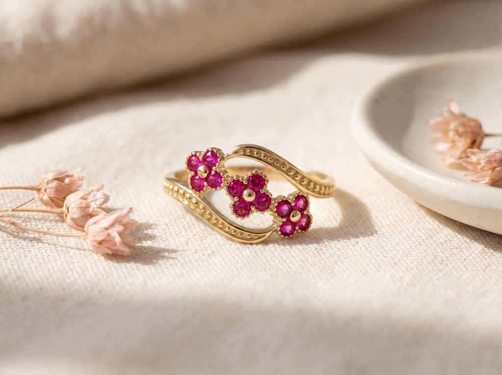 "CZ Flower" Ring - 10k Solid Yellow Gold