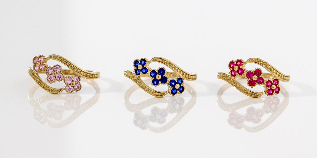 "CZ Flower" Ring - 10k Solid Yellow Gold