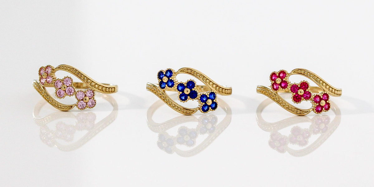 "CZ Flower" Ring - 10k Solid Yellow Gold