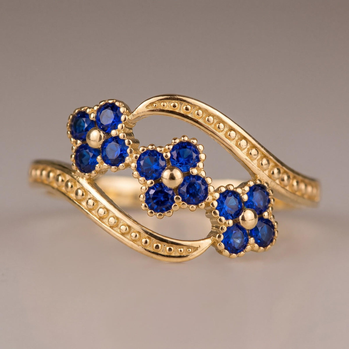 "CZ Flower" Ring - 10k Solid Yellow Gold