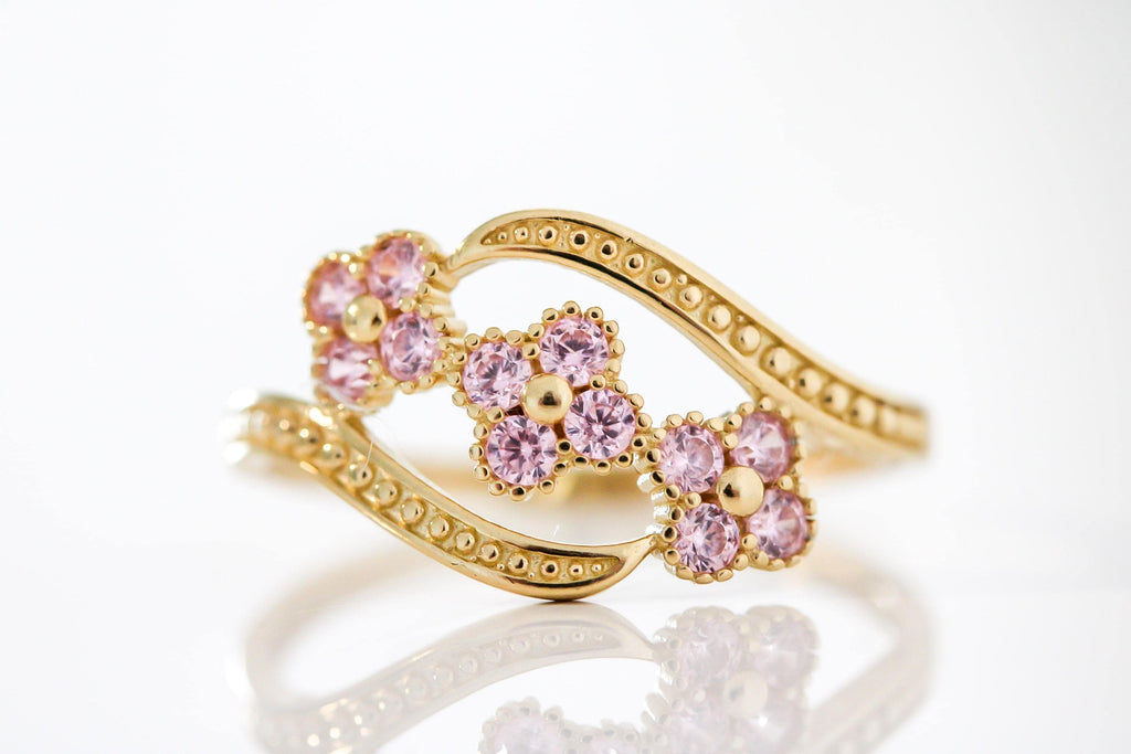 "CZ Flower" Ring - 10k Solid Yellow Gold