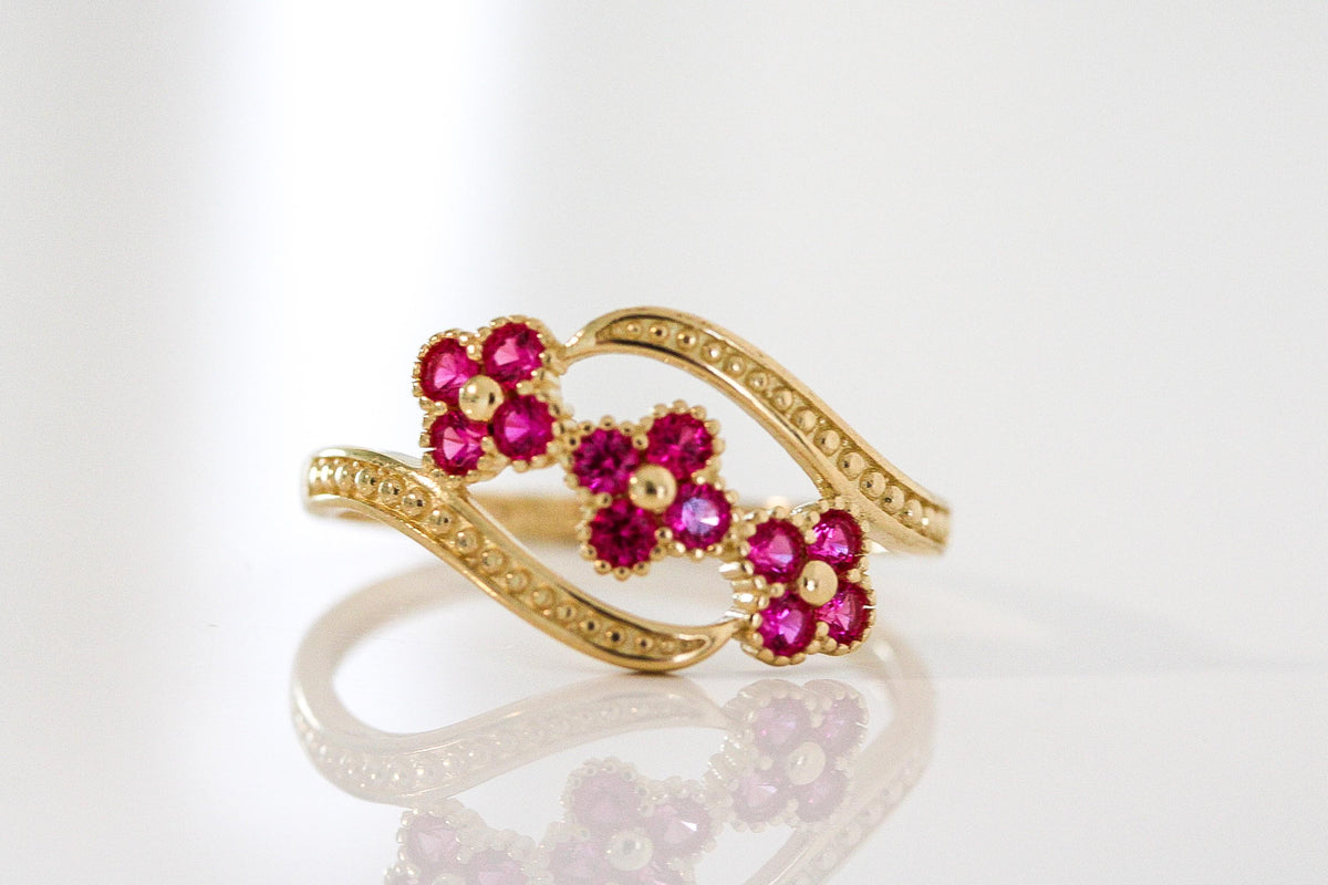 "CZ Flower" Ring - 10k Solid Yellow Gold