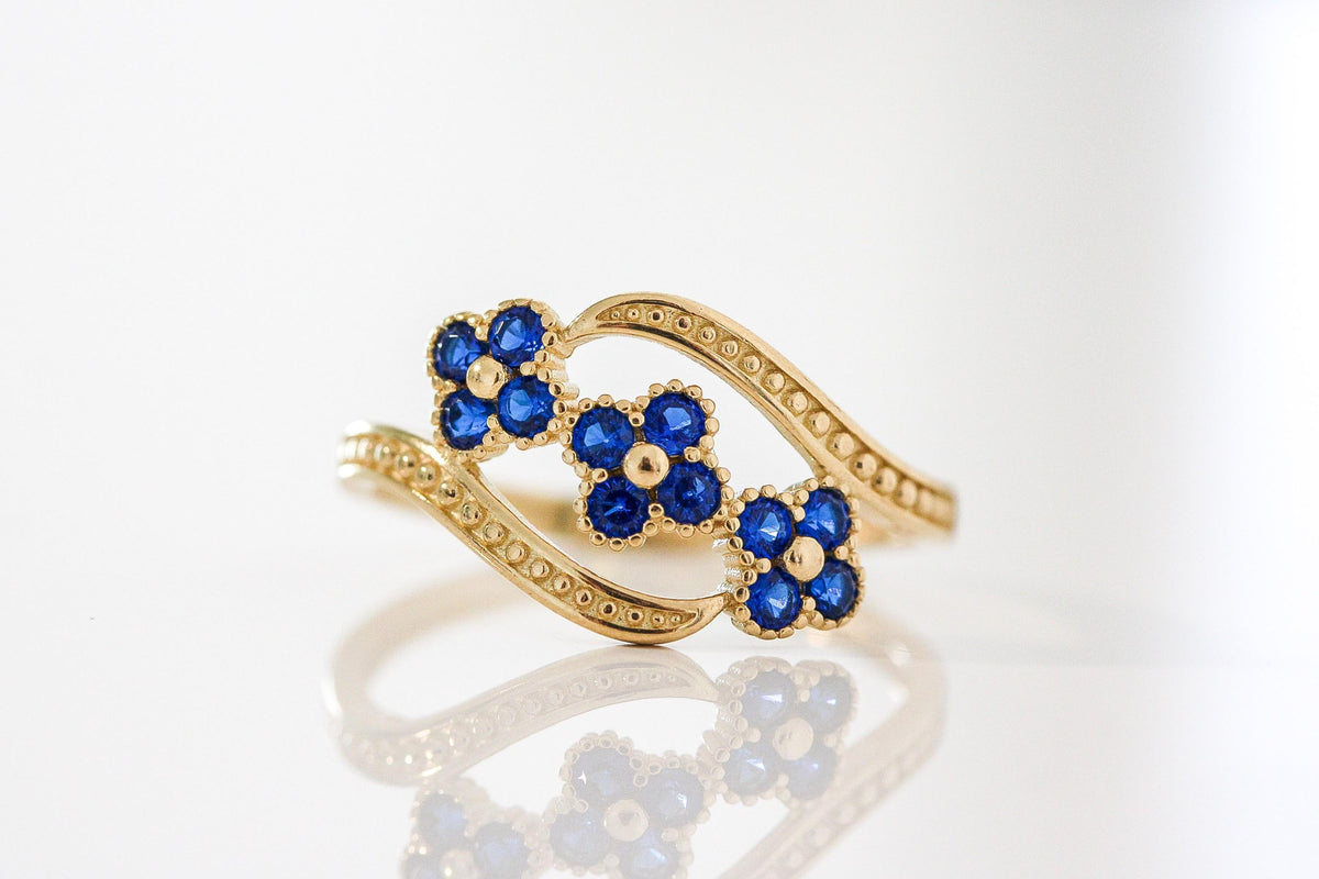"CZ Flower" Ring - 10k Solid Yellow Gold
