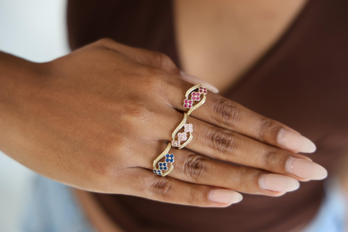 "CZ Flower" Ring - 10k Solid Yellow Gold