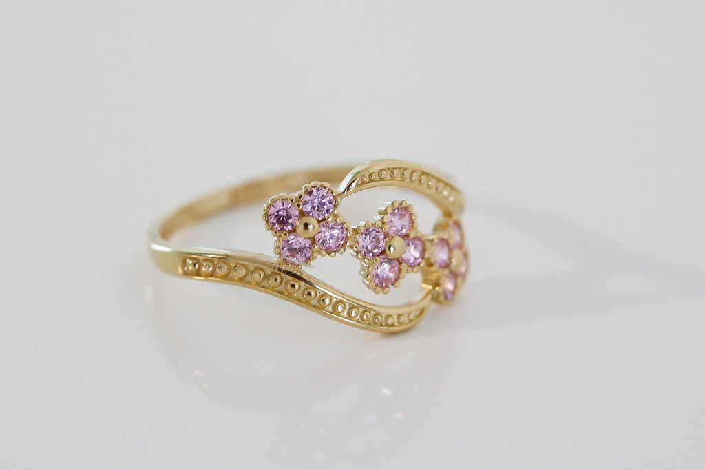 "CZ Flower" Ring - 10k Solid Yellow Gold