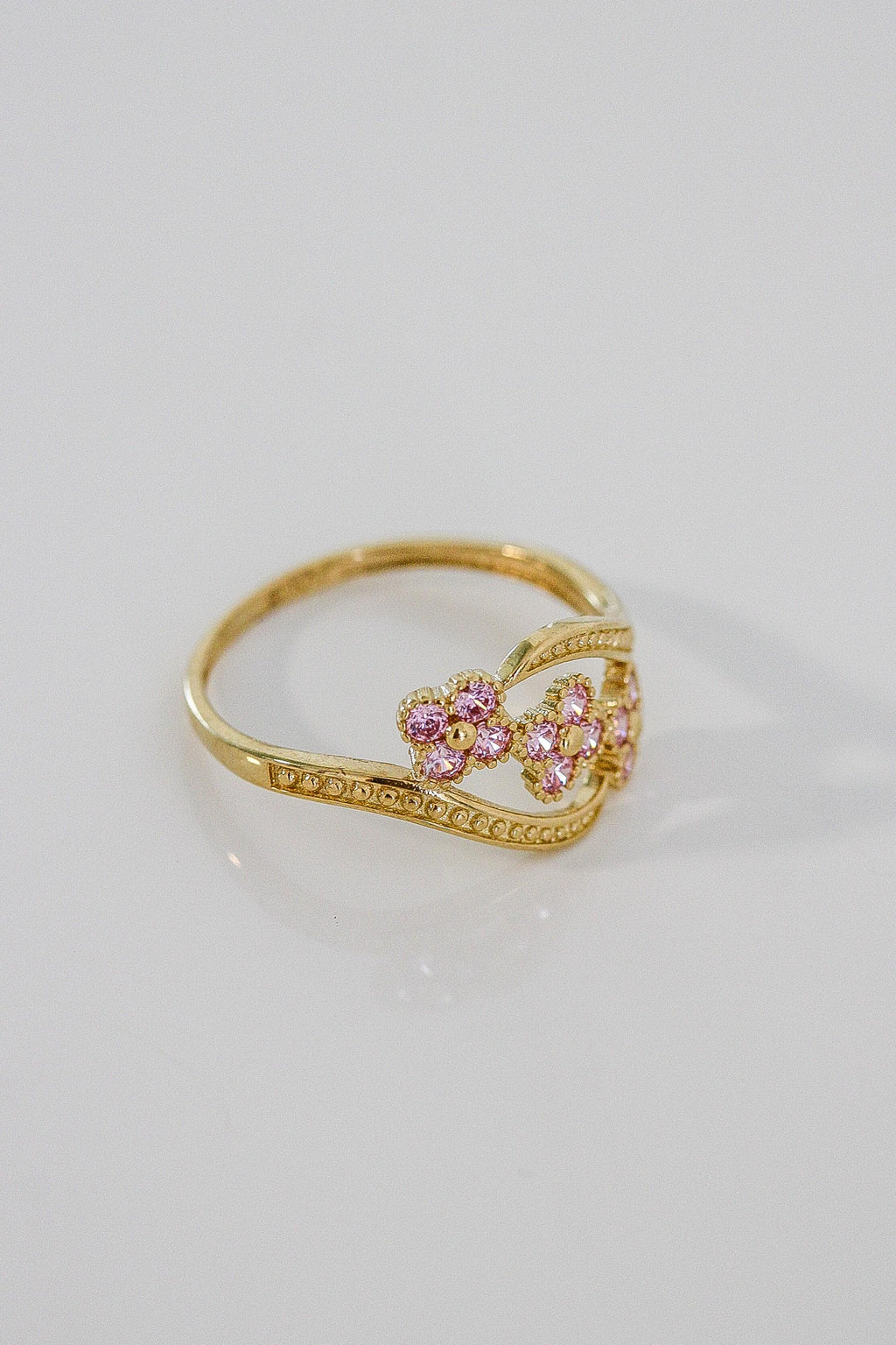 "CZ Flower" Ring - 10k Solid Yellow Gold