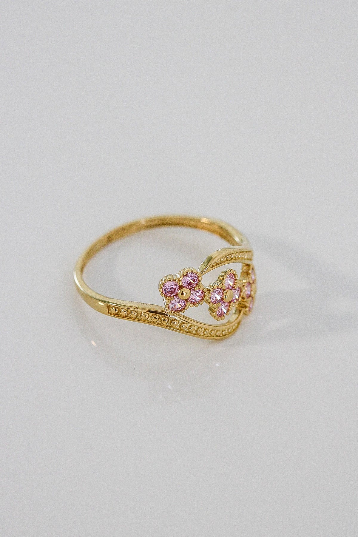 "CZ Flower" Ring - 10k Solid Yellow Gold
