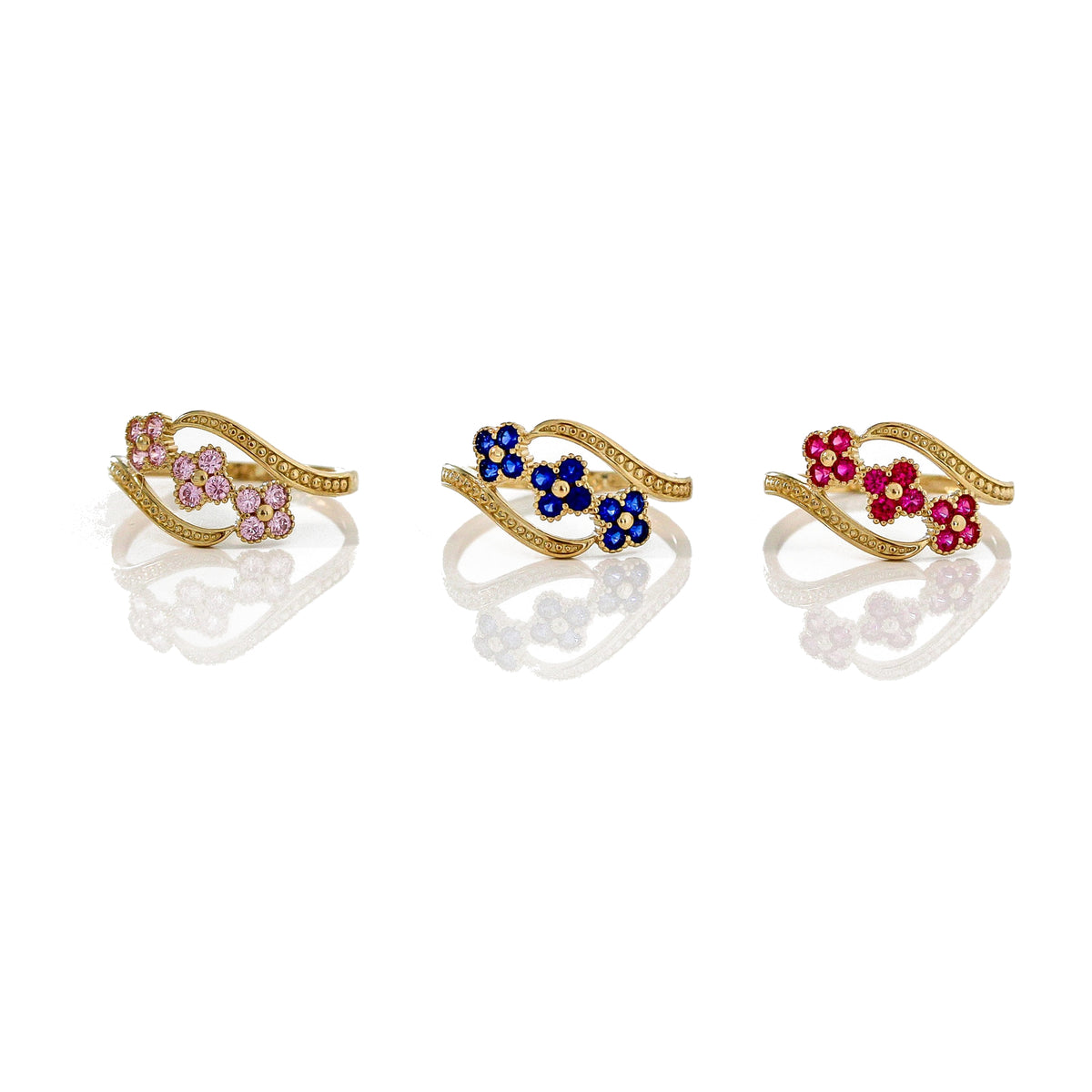 "CZ Flower" Ring - 10k Solid Yellow Gold