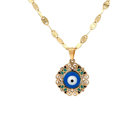 “Evil Eye Bloom” Pendant – 14k Solid Gold