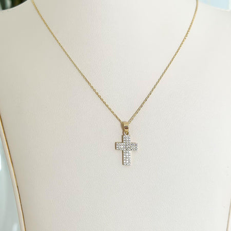 14k Gold Cubic Zirconia Cross Pendant Necklace