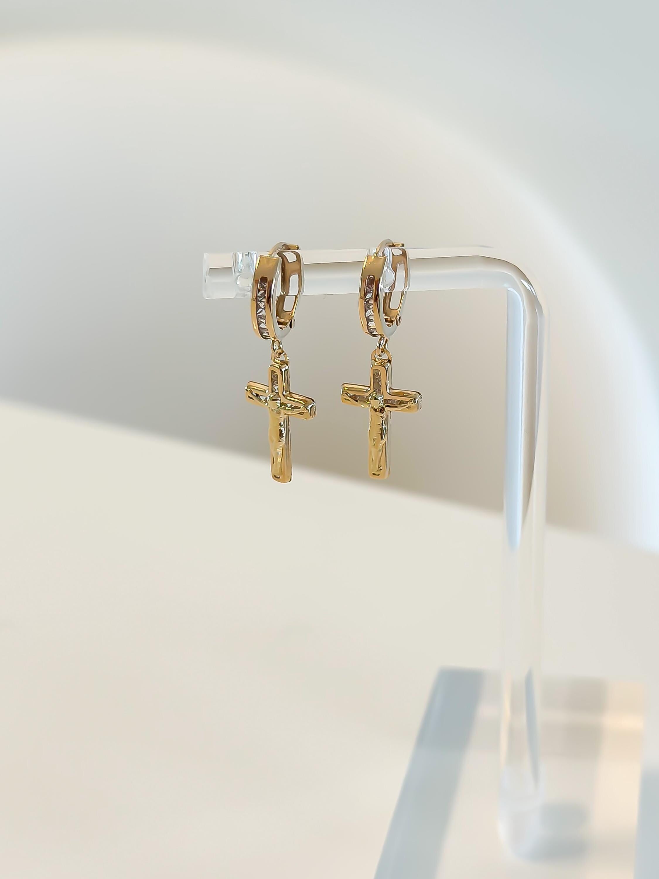 “Sacred Cross” Earrings - 14k Gold