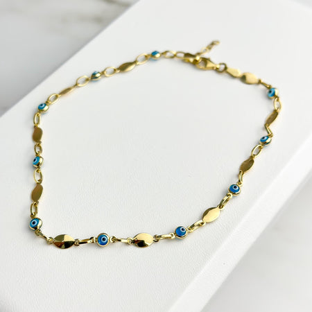 “Blue Amulet” Anklet - 14k Gold
