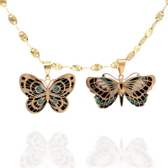 14k Solid Gold Butterfly Pendant Hand-Painted Charm - Black, Blue, and White Necklace, Animal, Insect Jewelry, Gift for Her