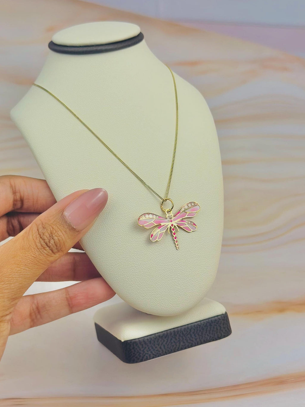 “Dragonfly Kiss” Pendant - 14k Gold