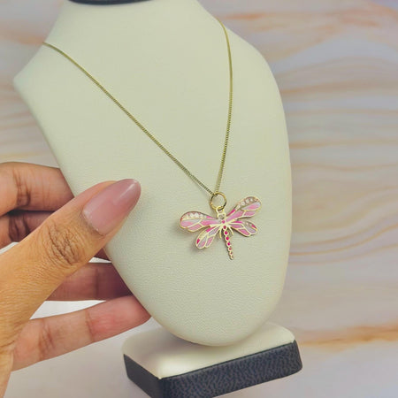 “Dragonfly Kiss” Pendant - 14k Gold