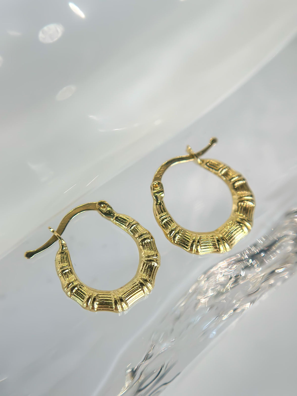 “Mini Bamboo Hoops” – 10k or 14kSolid Gold