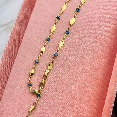 “Blue Amulet” Anklet - 14k Gold