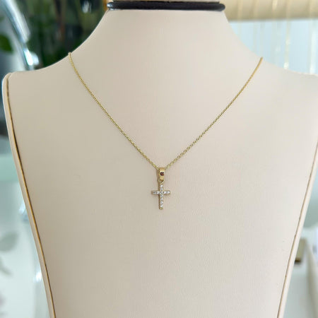 14k Gold Cubic Zirconia Cross Pendant Necklace