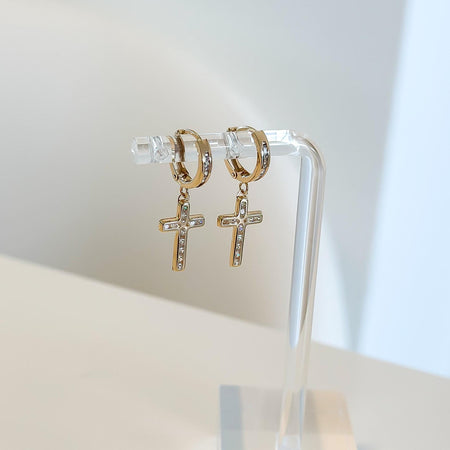 “Radiant Cross” Earrings - 14k Gold