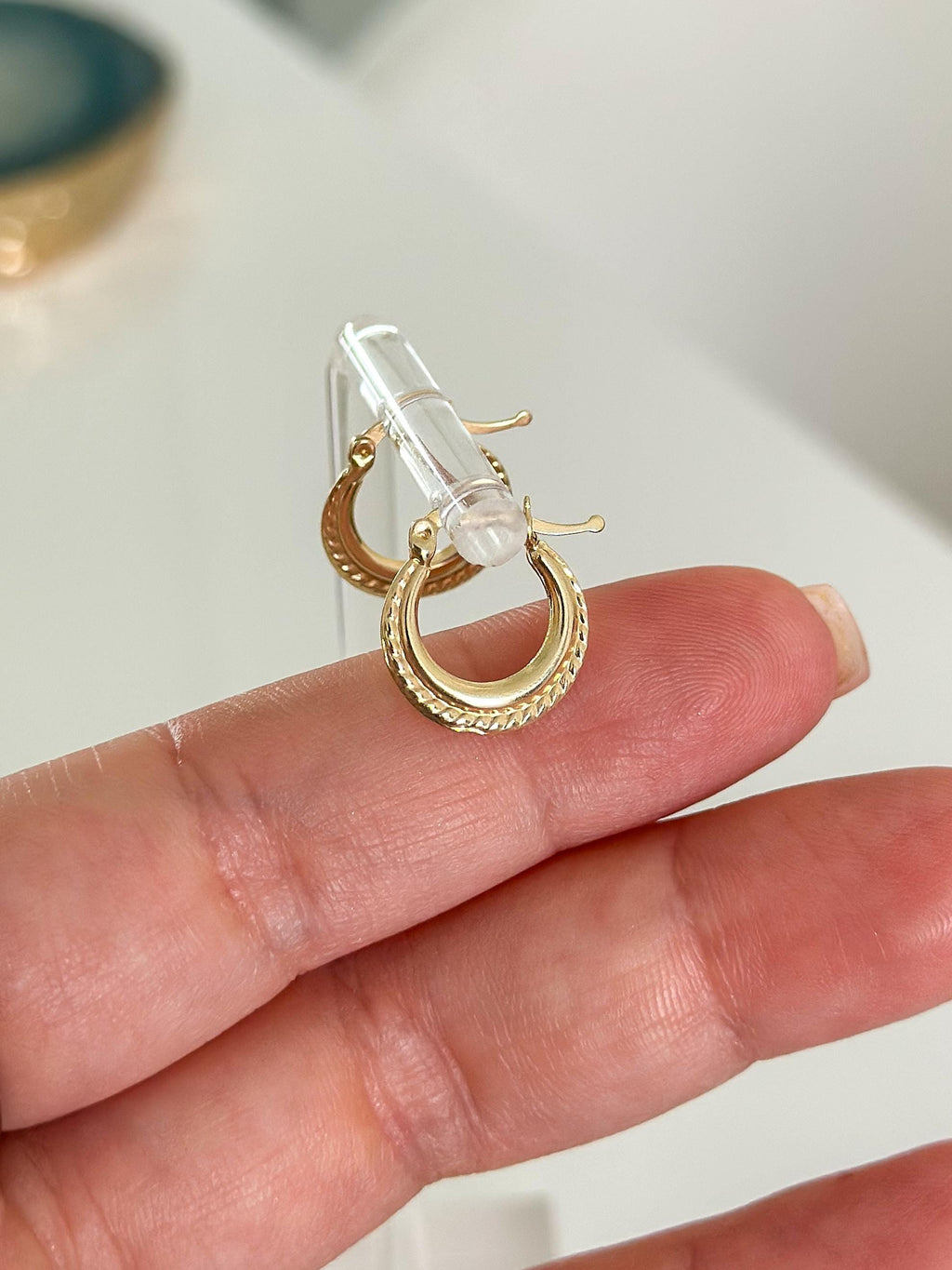 “Tiny Texture Hoops” – 10k or 14k Solid Gold